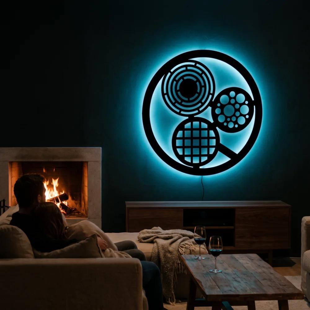 Circles Metal LED Wall Art – Lumen Orbit, Modern Living Room Backlit Decor — 5