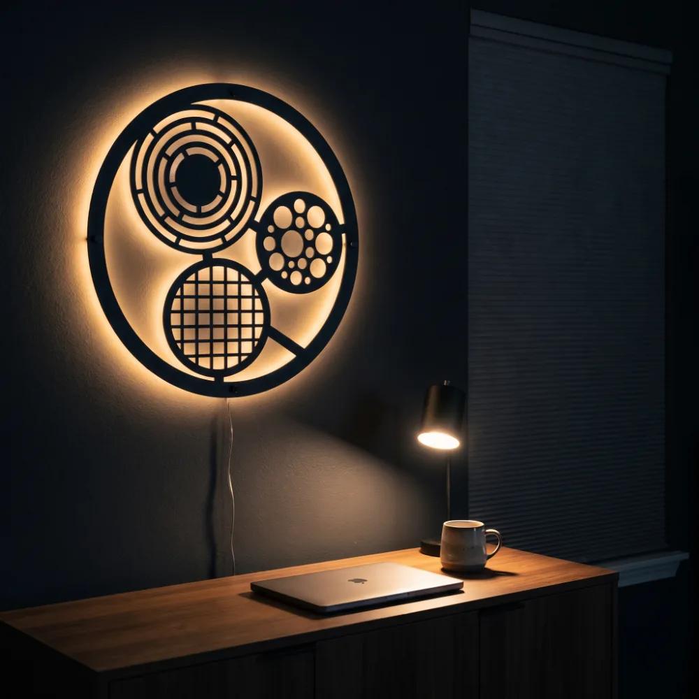 Circles Metal LED Wall Art – Lumen Orbit, Modern Living Room Backlit Decor — 6