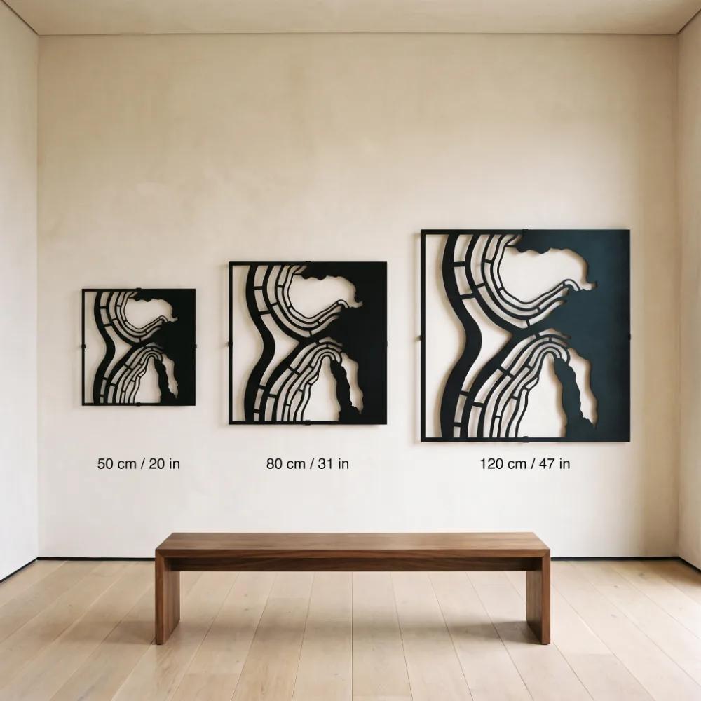 Abstract River Map Metal Wall Art – Delta Meridian, LED Backlit Living Room Decor — 11