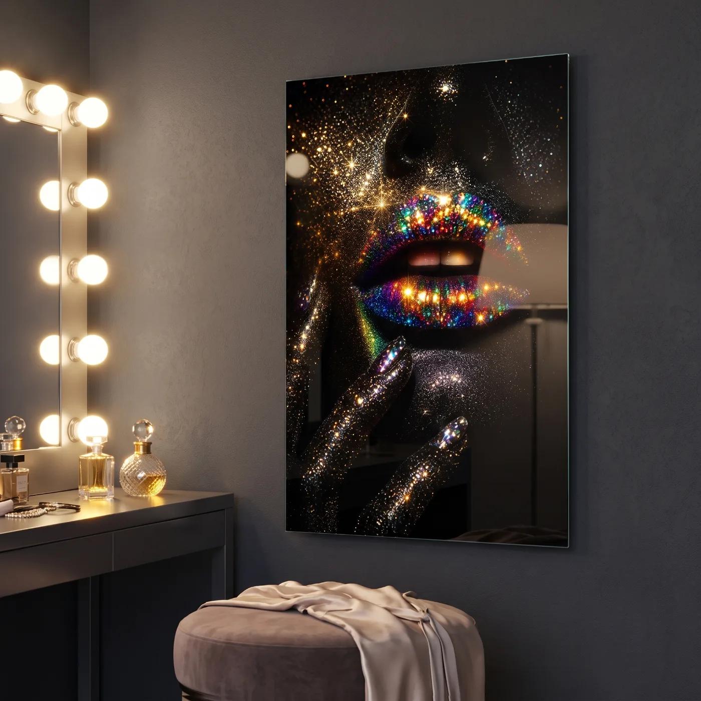 Glitter Lips Wall Art Rainbow Crystal Glam Glass Wall Art