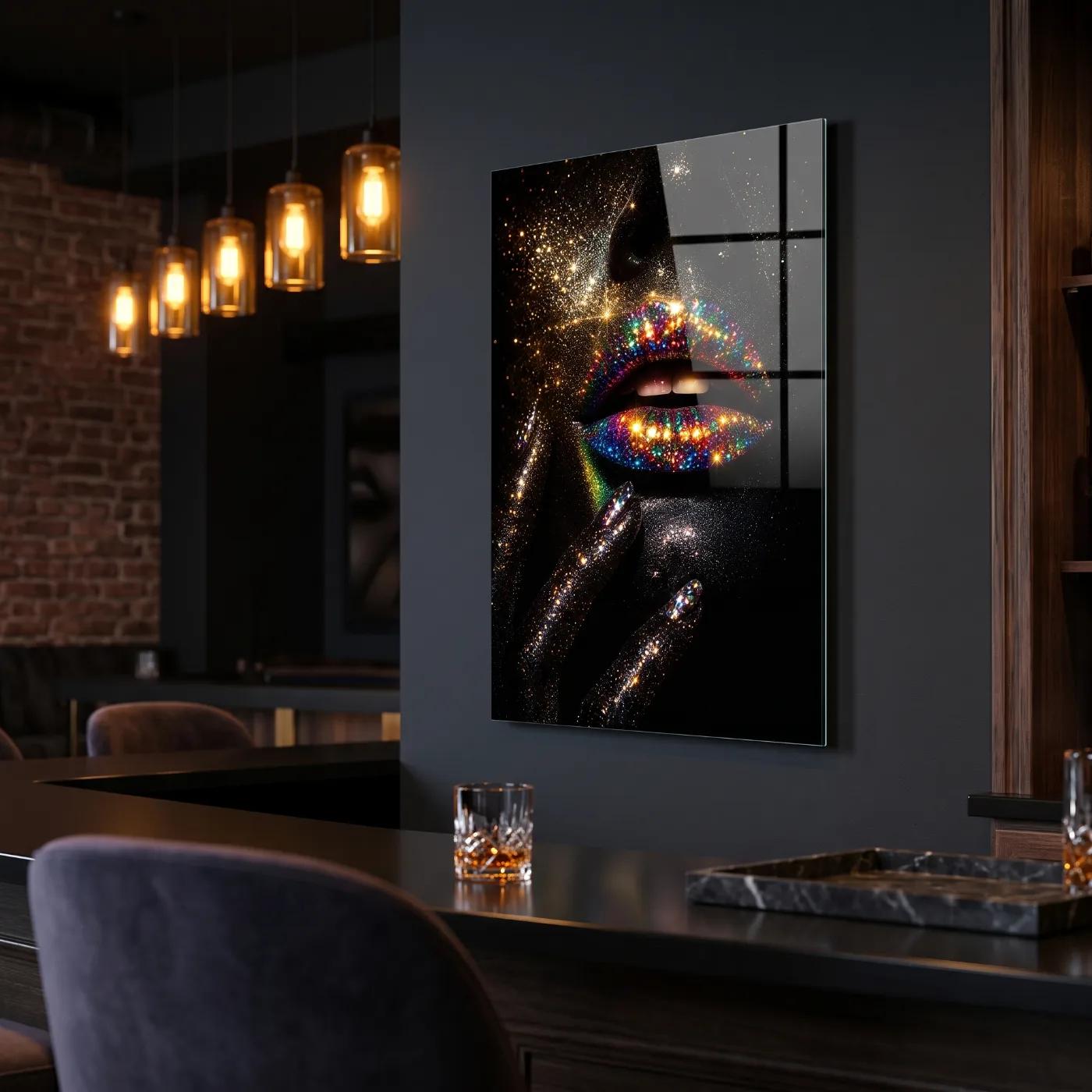 Glitter Lips Wall Art Rainbow Crystal Glam Glass Wall Art — 2