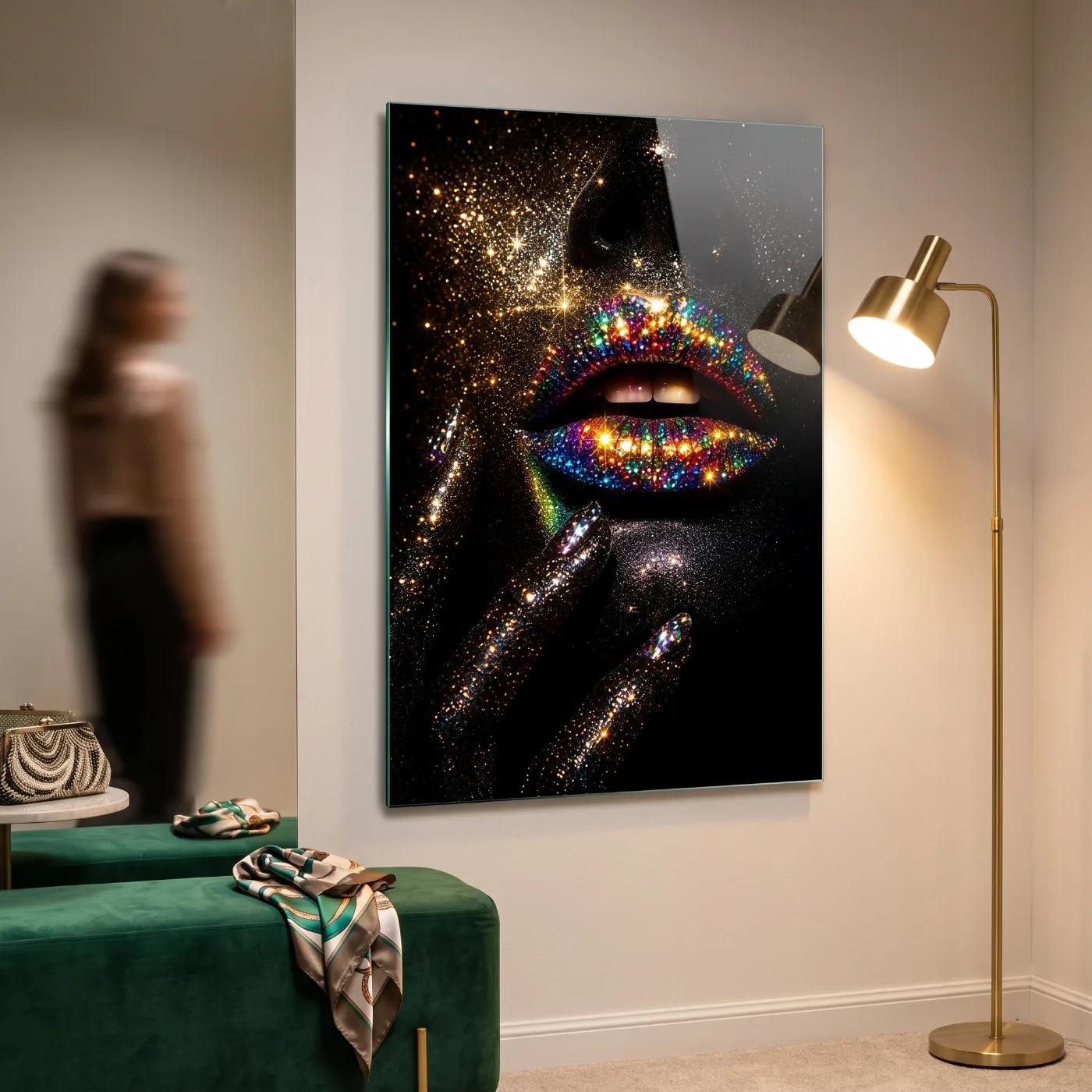Glitter Lips Wall Art Rainbow Crystal Glam Glass Wall Art — 3