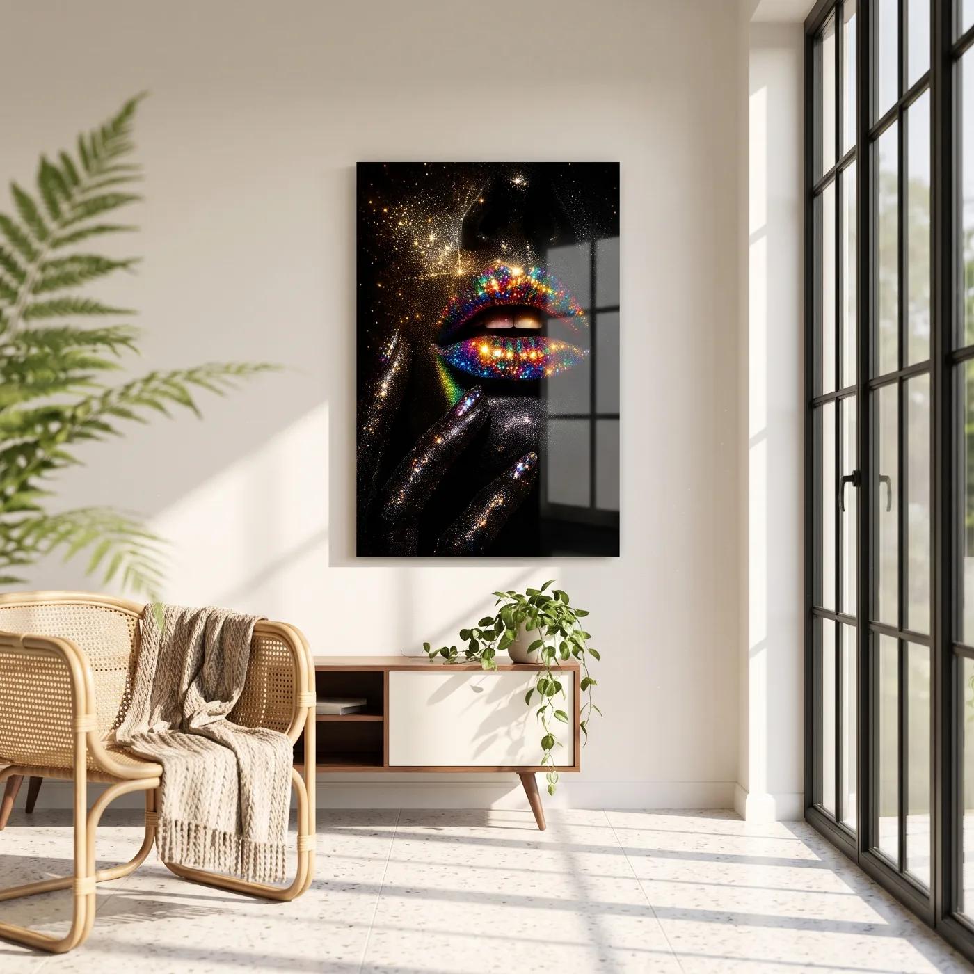 Glitter Lips Wall Art Rainbow Crystal Glam Glass Wall Art — 4