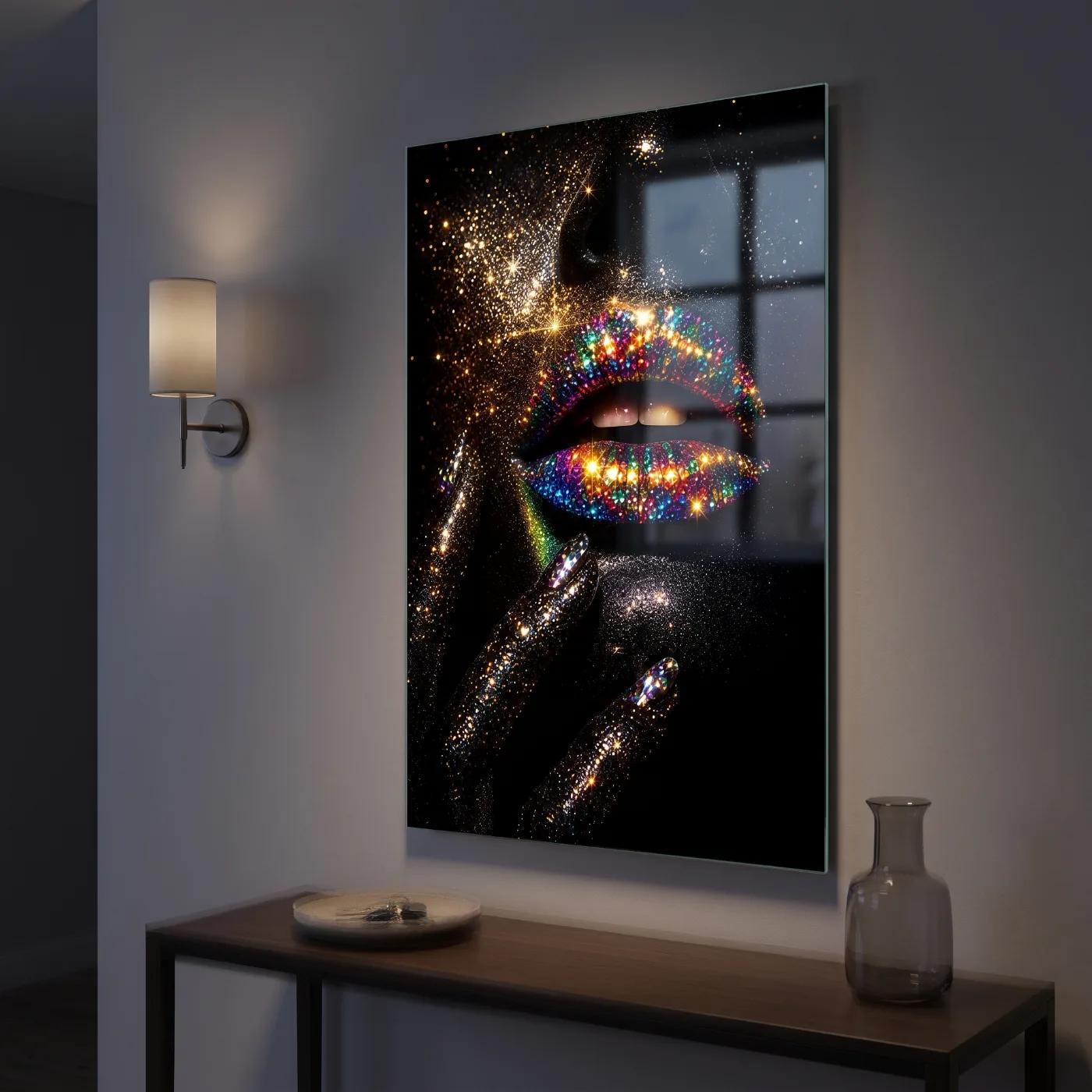 Glitter Lips Wall Art Rainbow Crystal Glam Glass Wall Art — 5