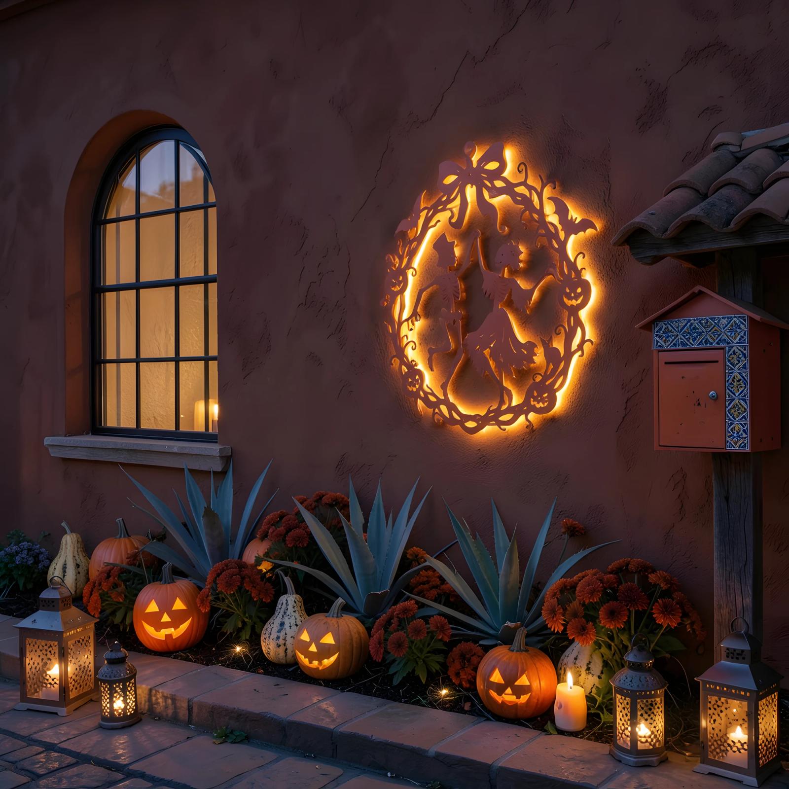 Halloween Skeleton Wreath LED Metal Wall Art – Danse Macabre, Front Door Decor — 5