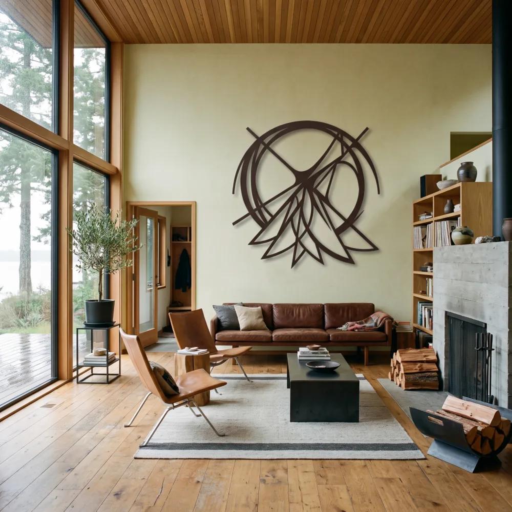 Abstract Gestural Circle Metal Wall Art – Wind Cipher, Modern Living Room Decor