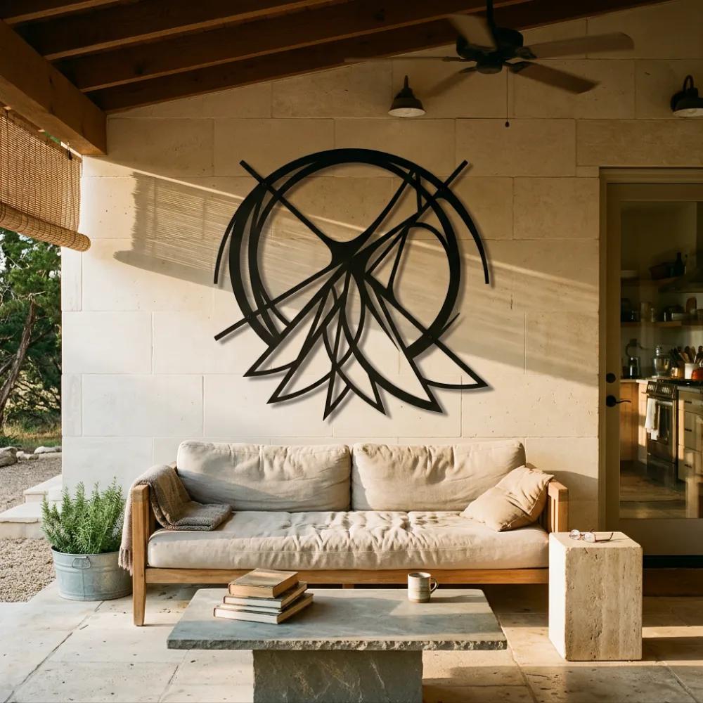 Abstract Gestural Circle Metal Wall Art – Wind Cipher, Modern Living Room Decor — 4