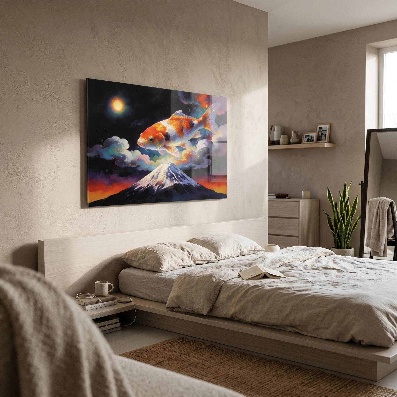 Cosmic Koi Fish Celestial Mountain Glass Wall Art — 2