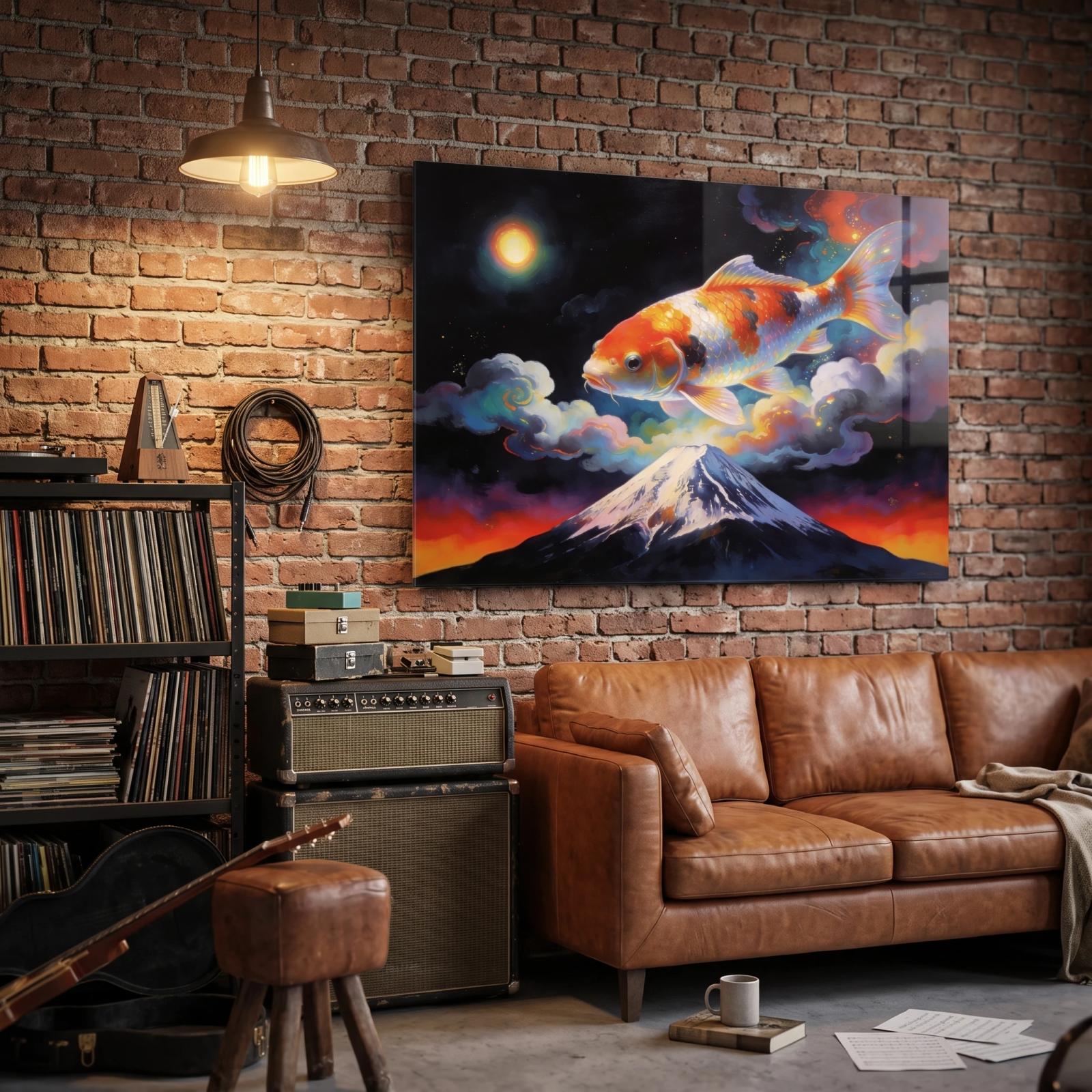 Cosmic Koi Fish Celestial Mountain Glass Wall Art — 3