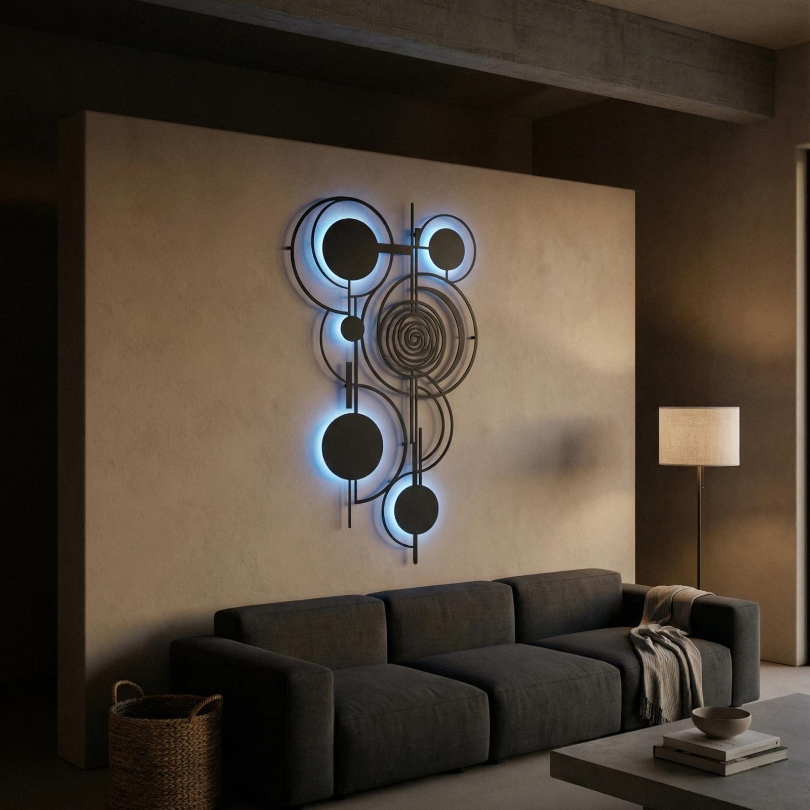 Mid Century Geometric Metal Wall Art – Orbital Harmony, Living Room Decor — 12