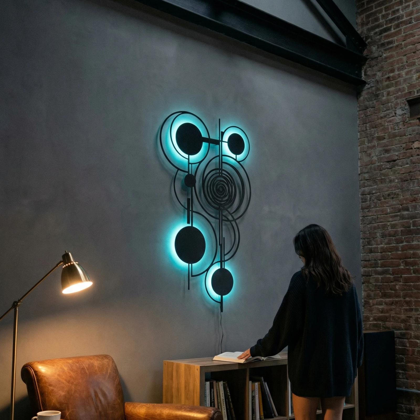 Mid Century Geometric Metal Wall Art – Orbital Harmony, Living Room Decor — 15