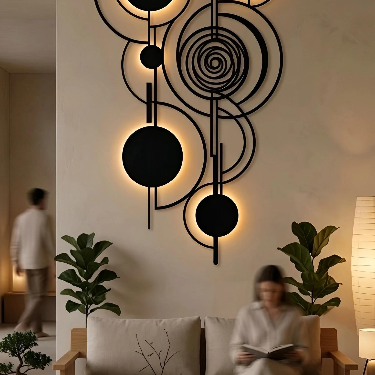 Mid Century Geometric Metal Wall Art – Orbital Harmony, Living Room Decor — 17