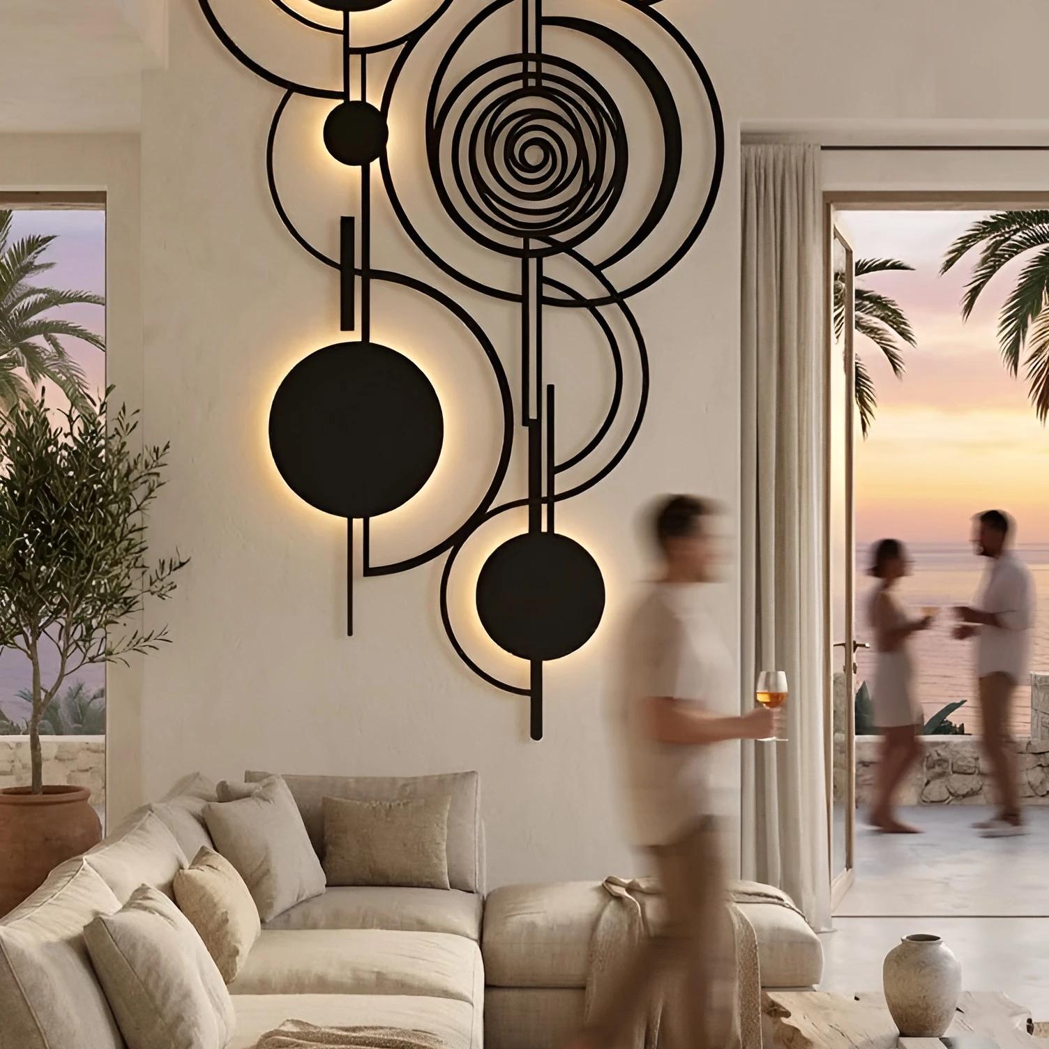 Mid Century Geometric Metal Wall Art – Orbital Harmony, Living Room Decor — 2