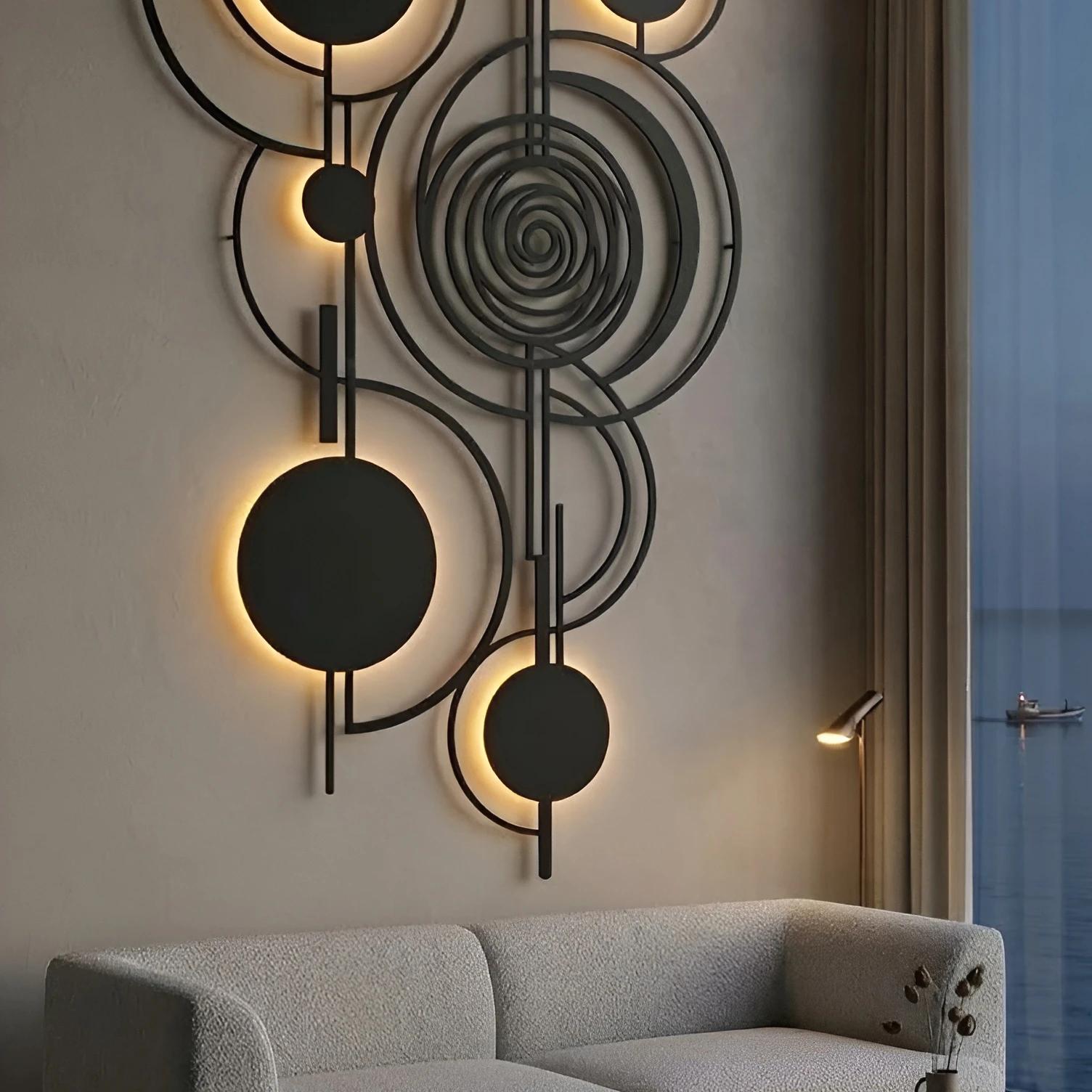 Mid Century Geometric Metal Wall Art – Orbital Harmony, Living Room Decor — 4