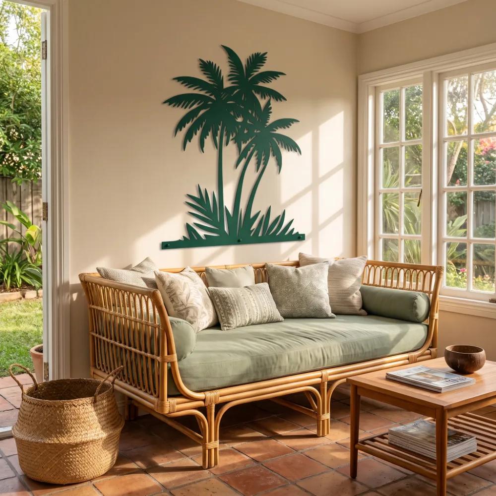 Tropical Palm Tree Metal Wall Art – Coastal Breezes Silhouette, Beach House Decor
