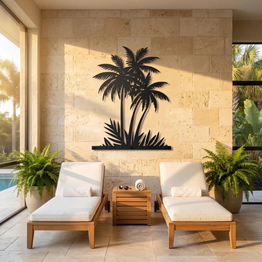 Tropical Palm Tree Metal Wall Art – Coastal Breezes Silhouette, Beach House Decor — 4