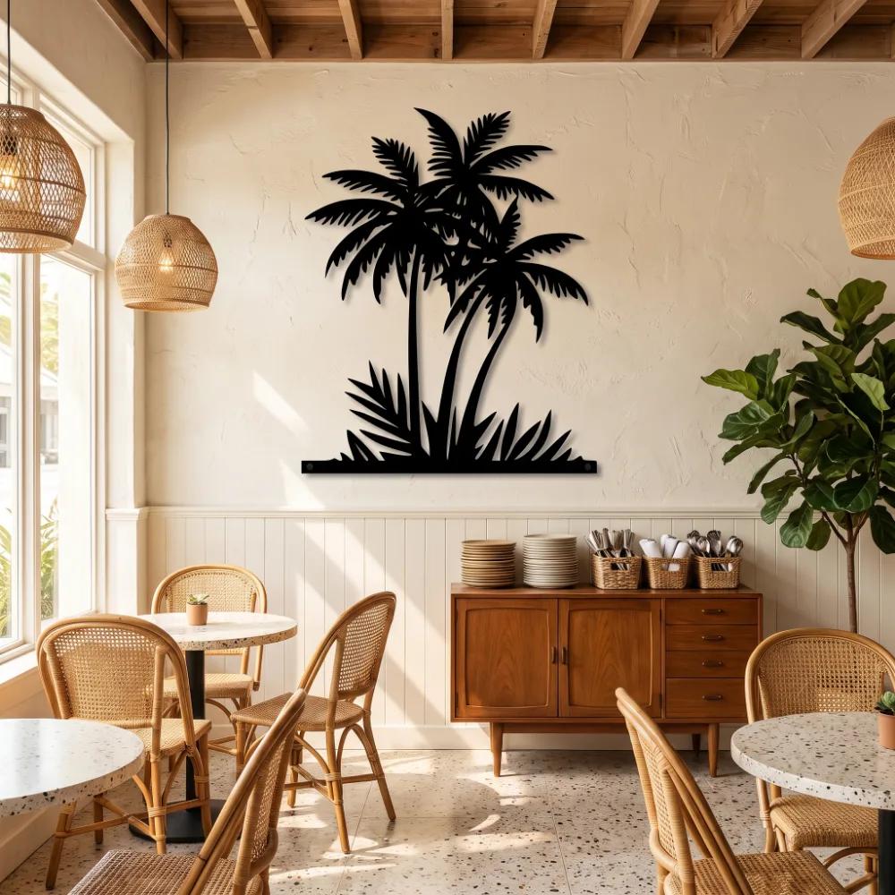 Tropical Palm Tree Metal Wall Art – Coastal Breezes Silhouette, Beach House Decor — 8