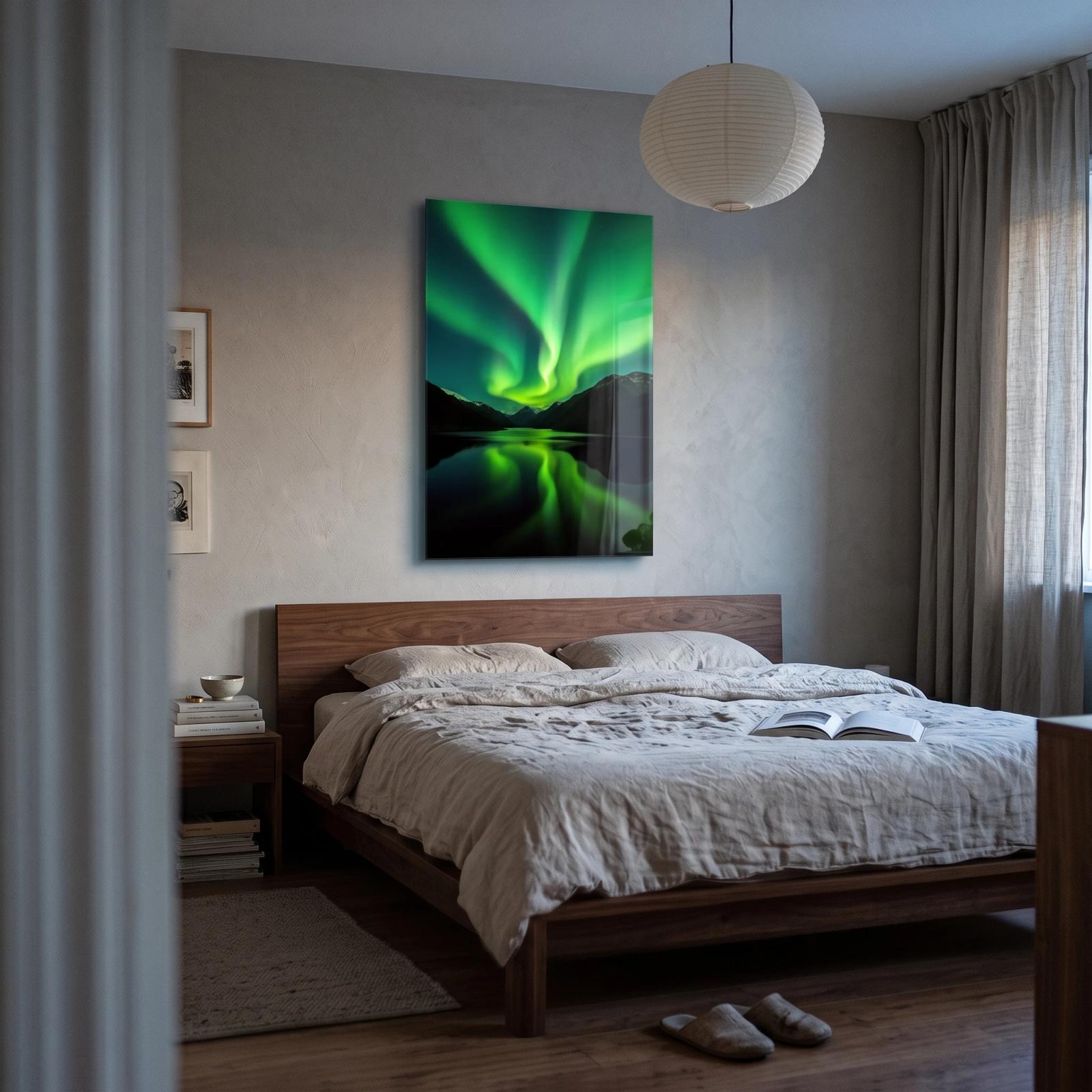 Aurora Borealis Glass Wall Art Night Fjord Reflection | Glass Wall Art — 2
