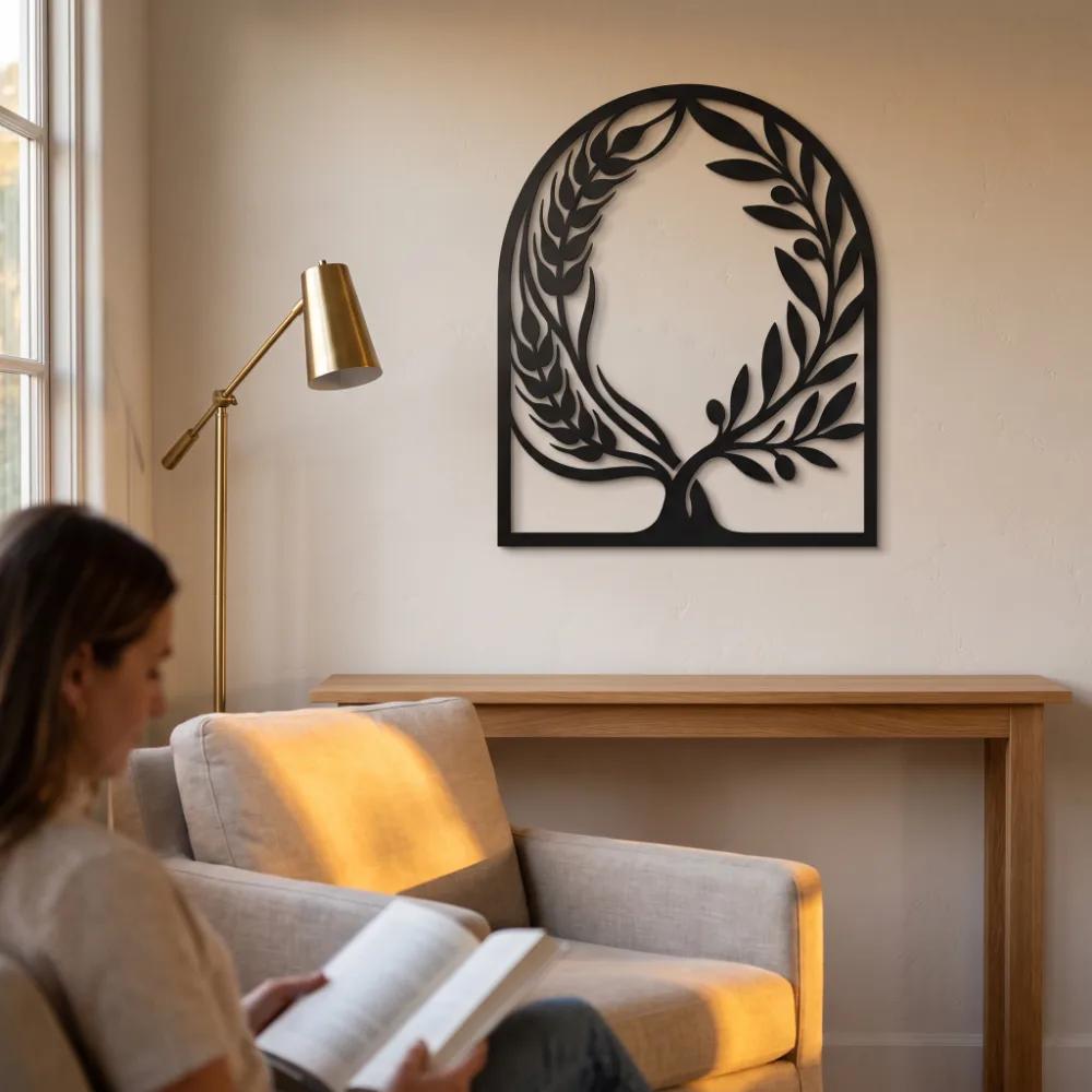 Wheat Olive Branch Metal Wall Art – Harvest Arch, Farmhouse Kitchen Decor — 3