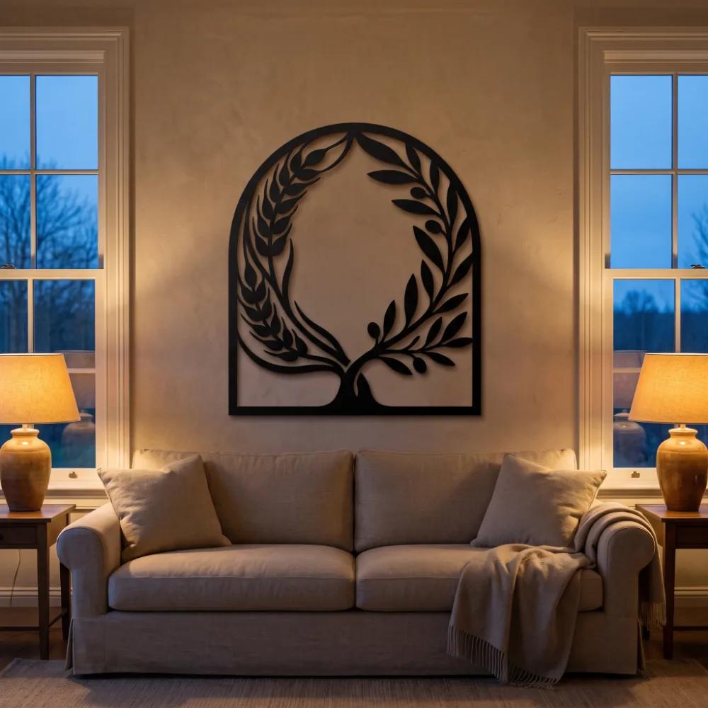 Wheat Olive Branch Metal Wall Art – Harvest Arch, Farmhouse Kitchen Decor — 4