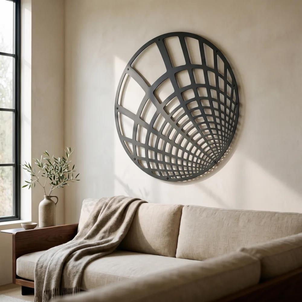 Geometric Sphere Metal Wall Art – Meridian Drift, Modern Living Room Decor