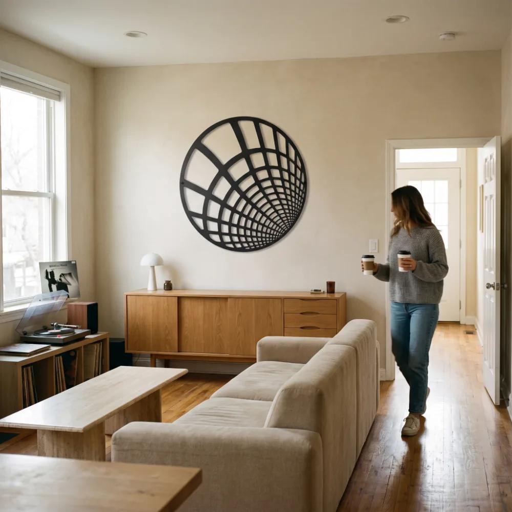 Geometric Sphere Metal Wall Art – Meridian Drift, Modern Living Room Decor — 3