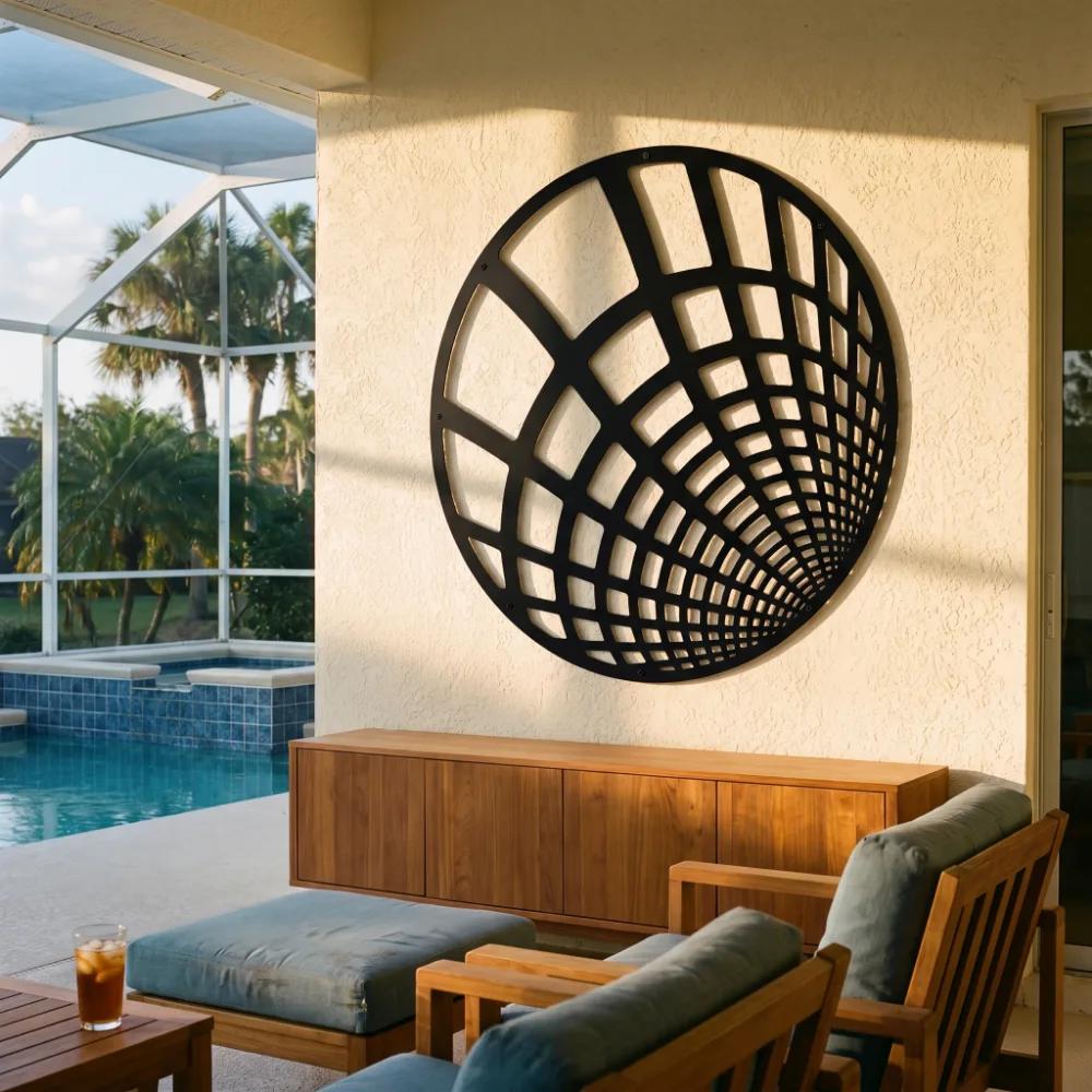 Geometric Sphere Metal Wall Art – Meridian Drift, Modern Living Room Decor — 4