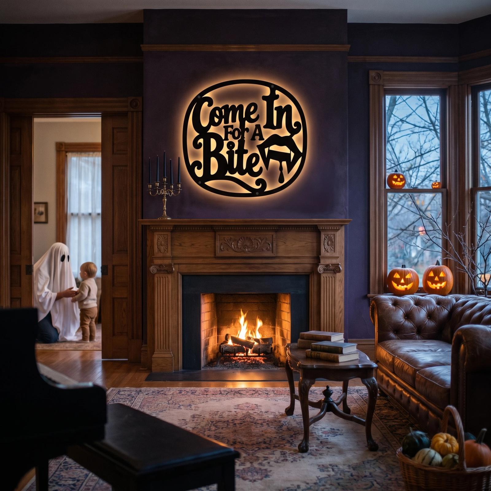 Come In For A Bite Vampire Halloween LED Metal Wall Art – Velvet Fang, Entryway Decor — 2
