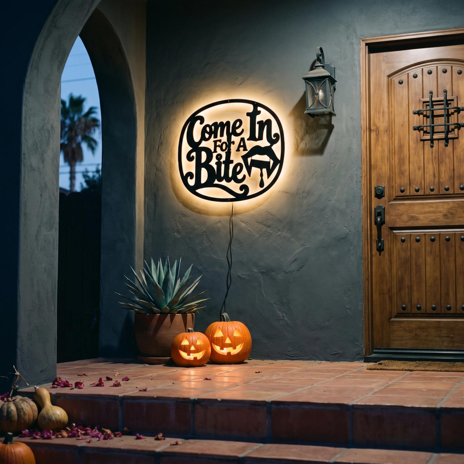 Come In For A Bite Vampire Halloween LED Metal Wall Art – Velvet Fang, Entryway Decor — 4