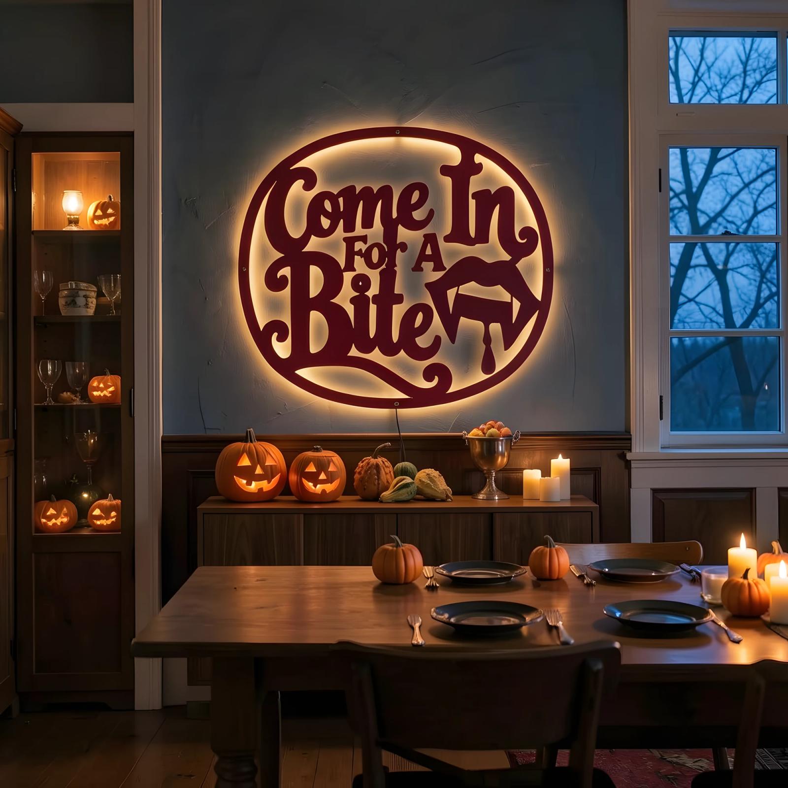 Come In For A Bite Vampire Halloween LED Metal Wall Art – Velvet Fang, Entryway Decor — 5