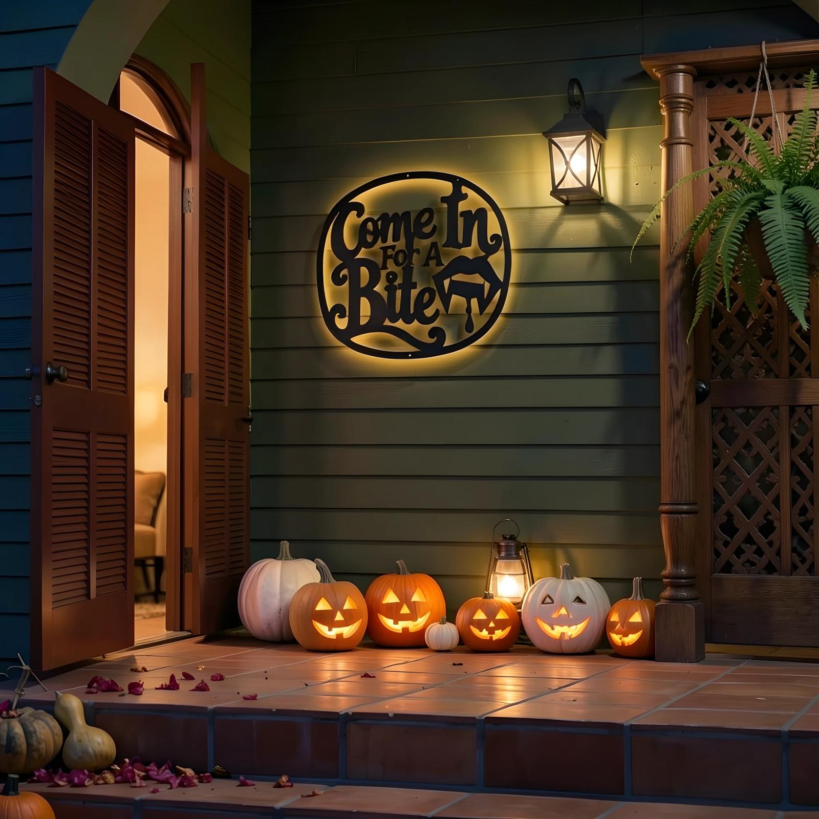 Come In For A Bite Vampire Halloween LED Metal Wall Art – Velvet Fang, Entryway Decor — 6