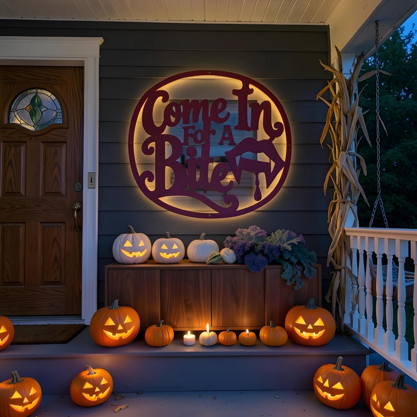 Come In For A Bite Vampire Halloween LED Metal Wall Art – Velvet Fang, Entryway Decor — 8