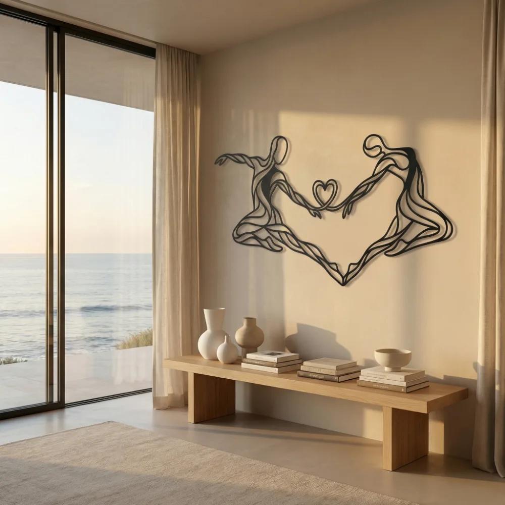 Abstract Dancers Metal Wall Art – Entwined Hearts, Romantic Bedroom Decor — 2