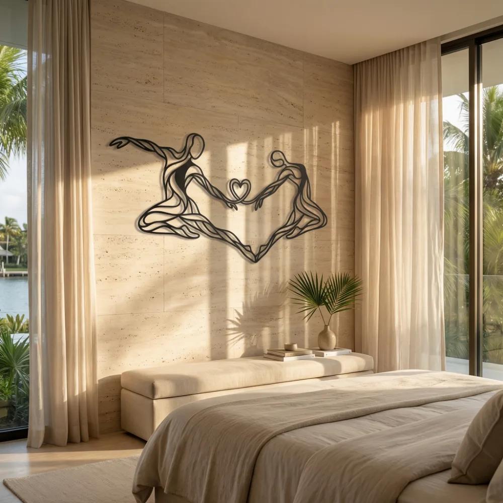 Abstract Dancers Metal Wall Art – Entwined Hearts, Romantic Bedroom Decor