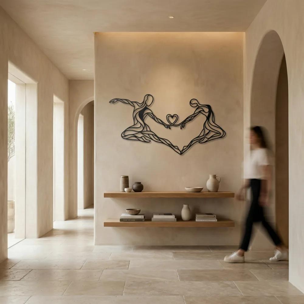 Abstract Dancers Metal Wall Art – Entwined Hearts, Romantic Bedroom Decor — 5