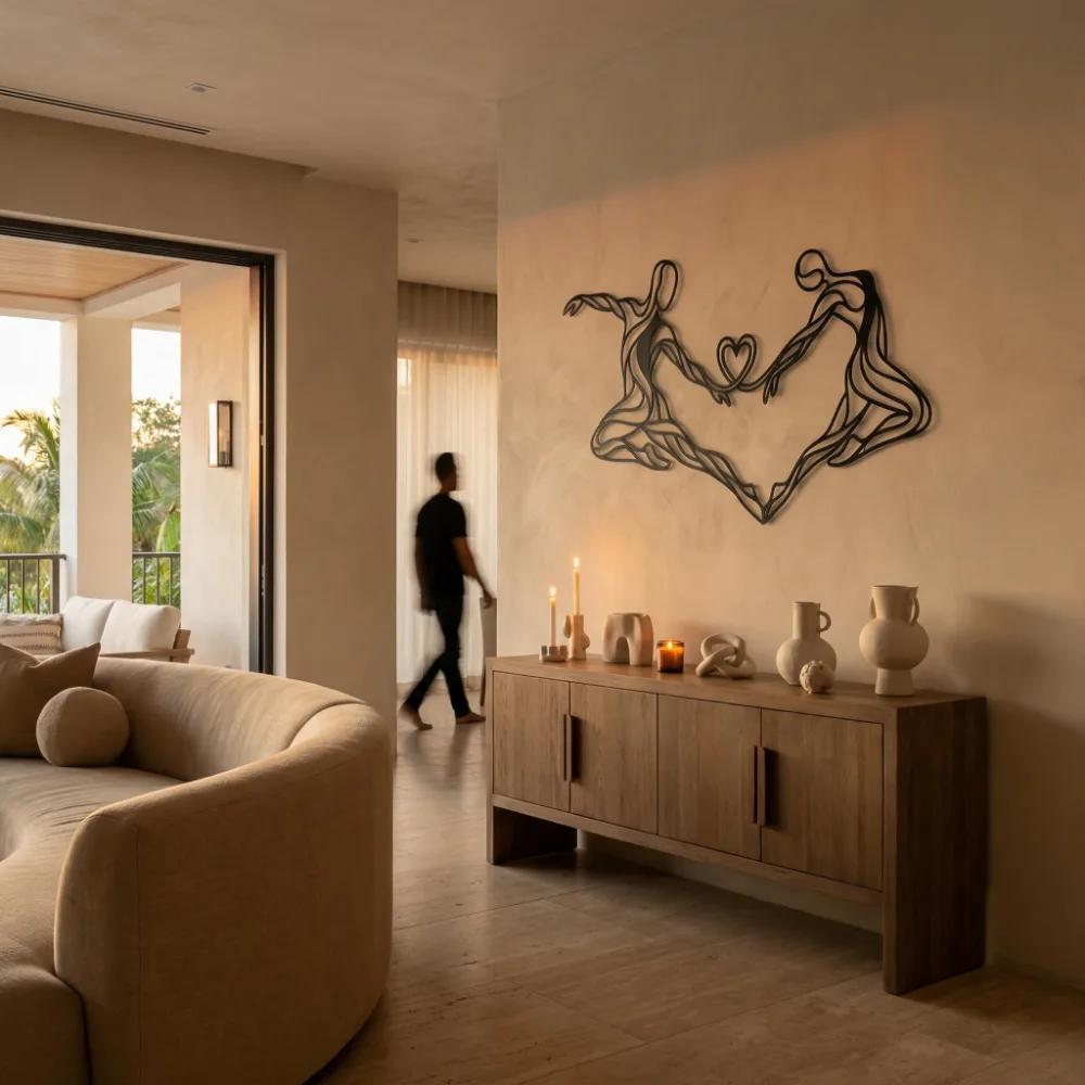 Abstract Dancers Metal Wall Art – Entwined Hearts, Romantic Bedroom Decor — 6