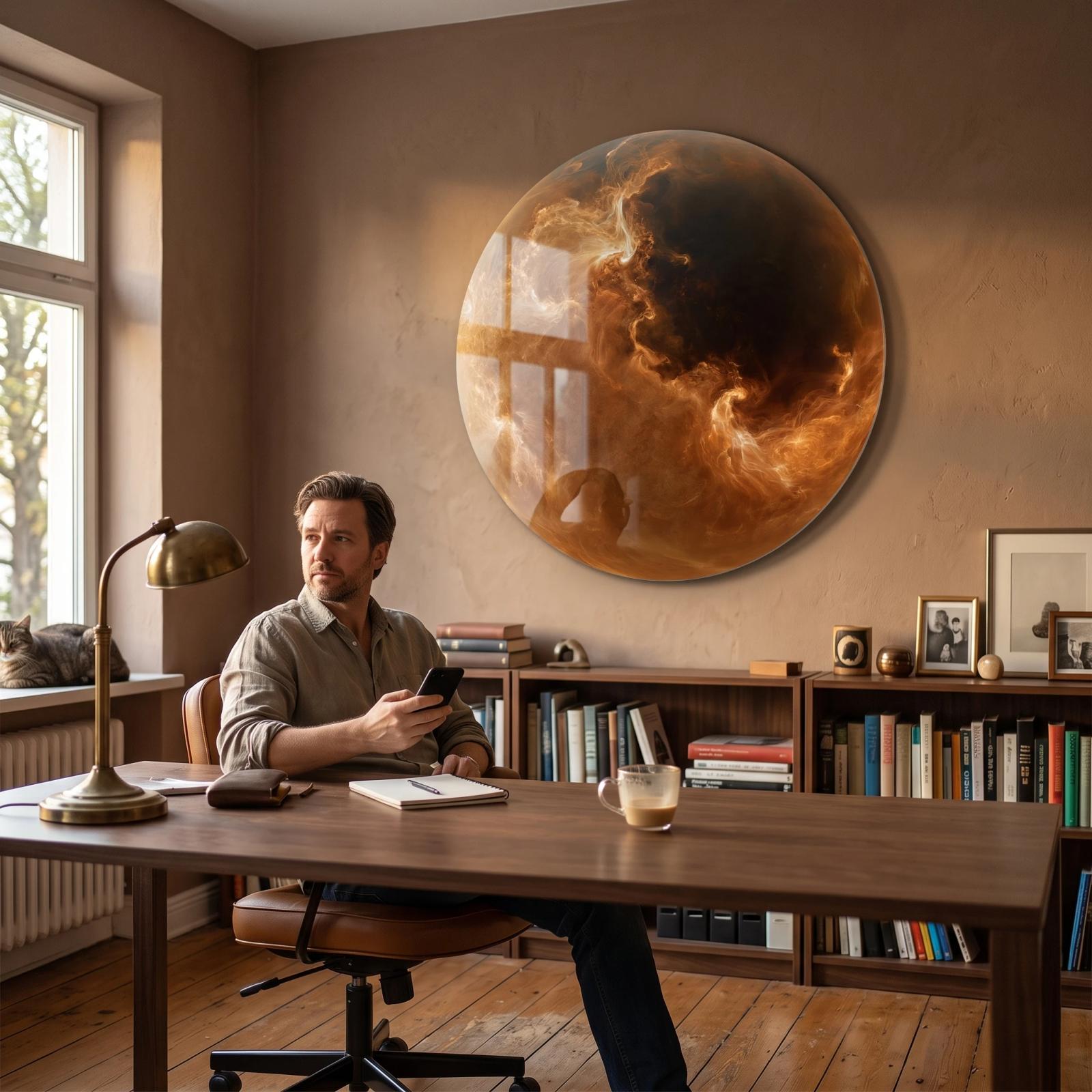 Fiery Gas Giant Planet Cosmic Round Tempered Glass Wall Art