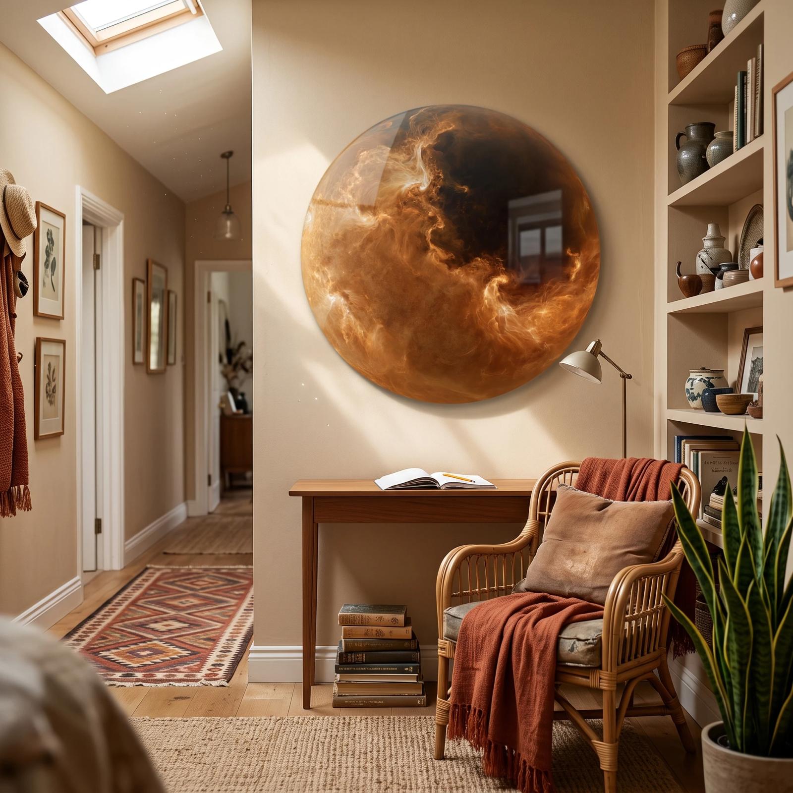 Fiery Gas Giant Planet Cosmic Round Tempered Glass Wall Art — 3
