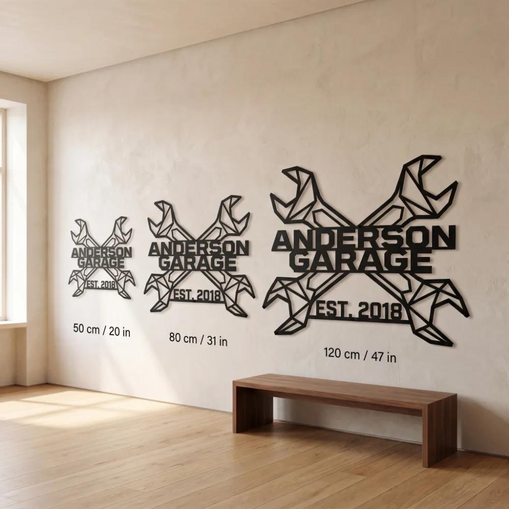 Geometric Crossed Wrenches Metal Wall Art – Custom Garage Sign, Industrial Auto Shop Decor — 10
