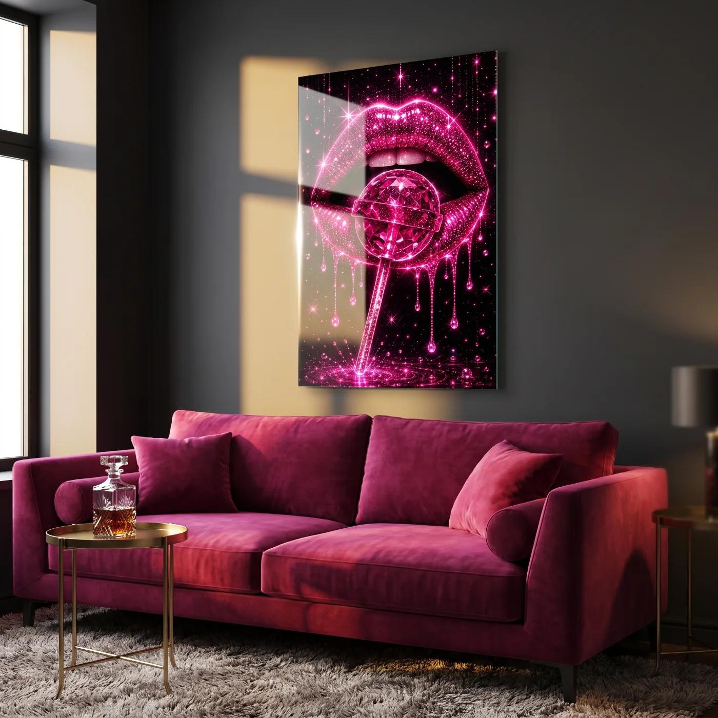 Glitter Lips Neon Pink Wall Art | Tempered Glass Print — 4