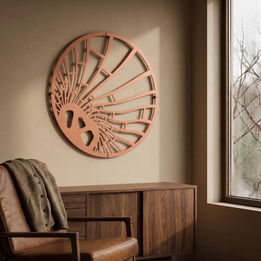 Sunburst Metal Wall Art – Ember Meridian, Living Room Circular Statement Decor