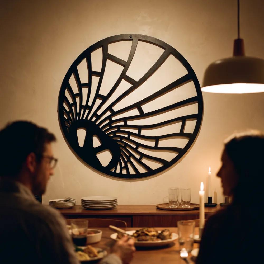 Sunburst Metal Wall Art – Ember Meridian, Living Room Circular Statement Decor — 5