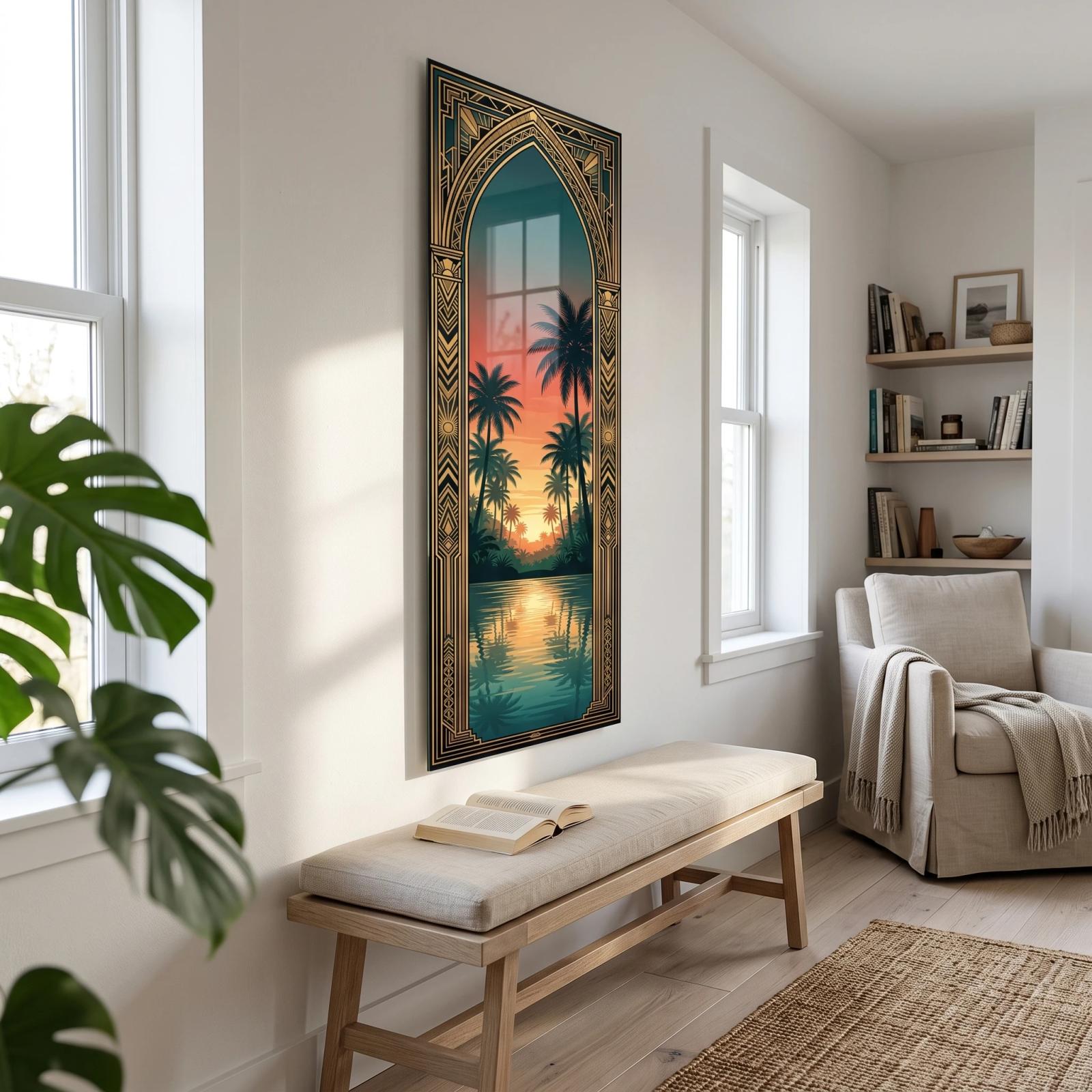 Art Deco Palm Sunset Arched Tropical Glass Wall Art — 2