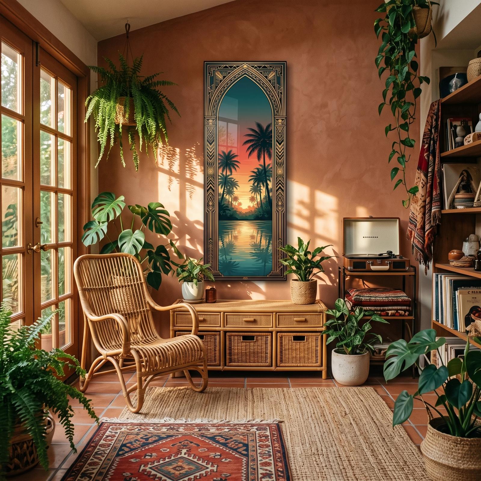 Art Deco Palm Sunset Arched Tropical Glass Wall Art — 4
