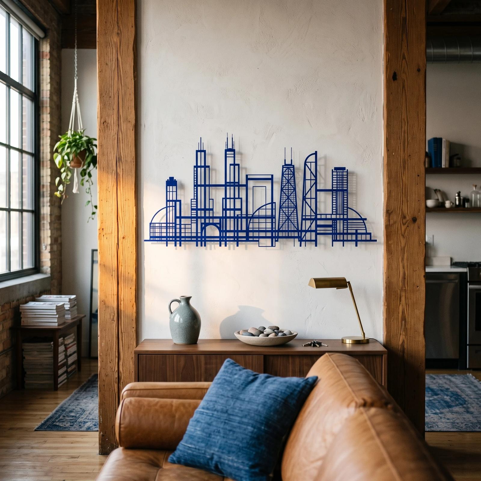 Chicago Skyline Metal Architectural Wall Art – Lakefront Lines, Living Room & Entryway Decor