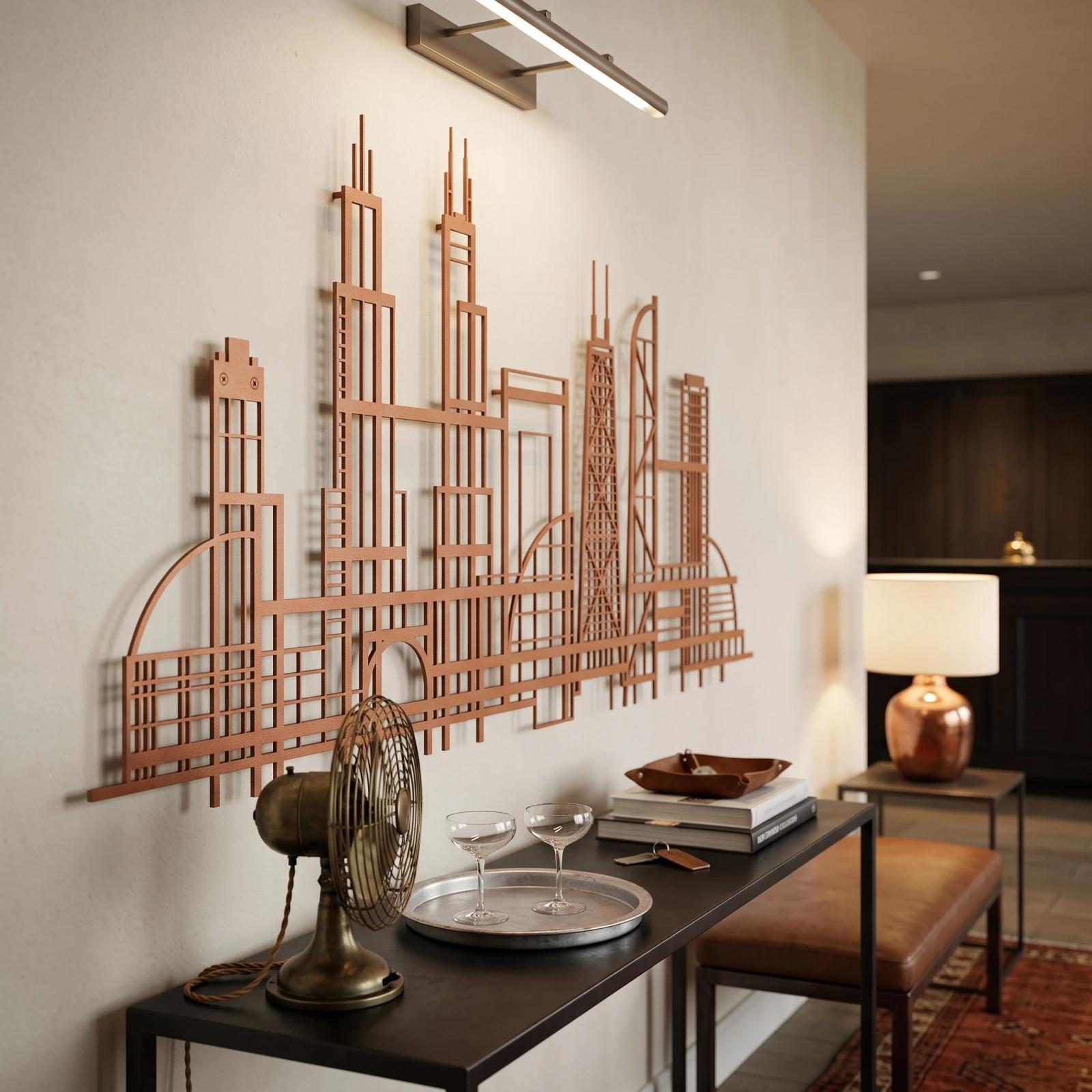Chicago Skyline Metal Architectural Wall Art – Lakefront Lines, Living Room & Entryway Decor — 3