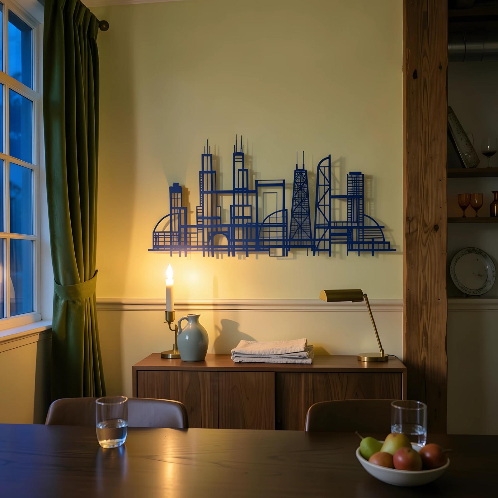 Chicago Skyline Metal Architectural Wall Art – Lakefront Lines, Living Room & Entryway Decor — 4