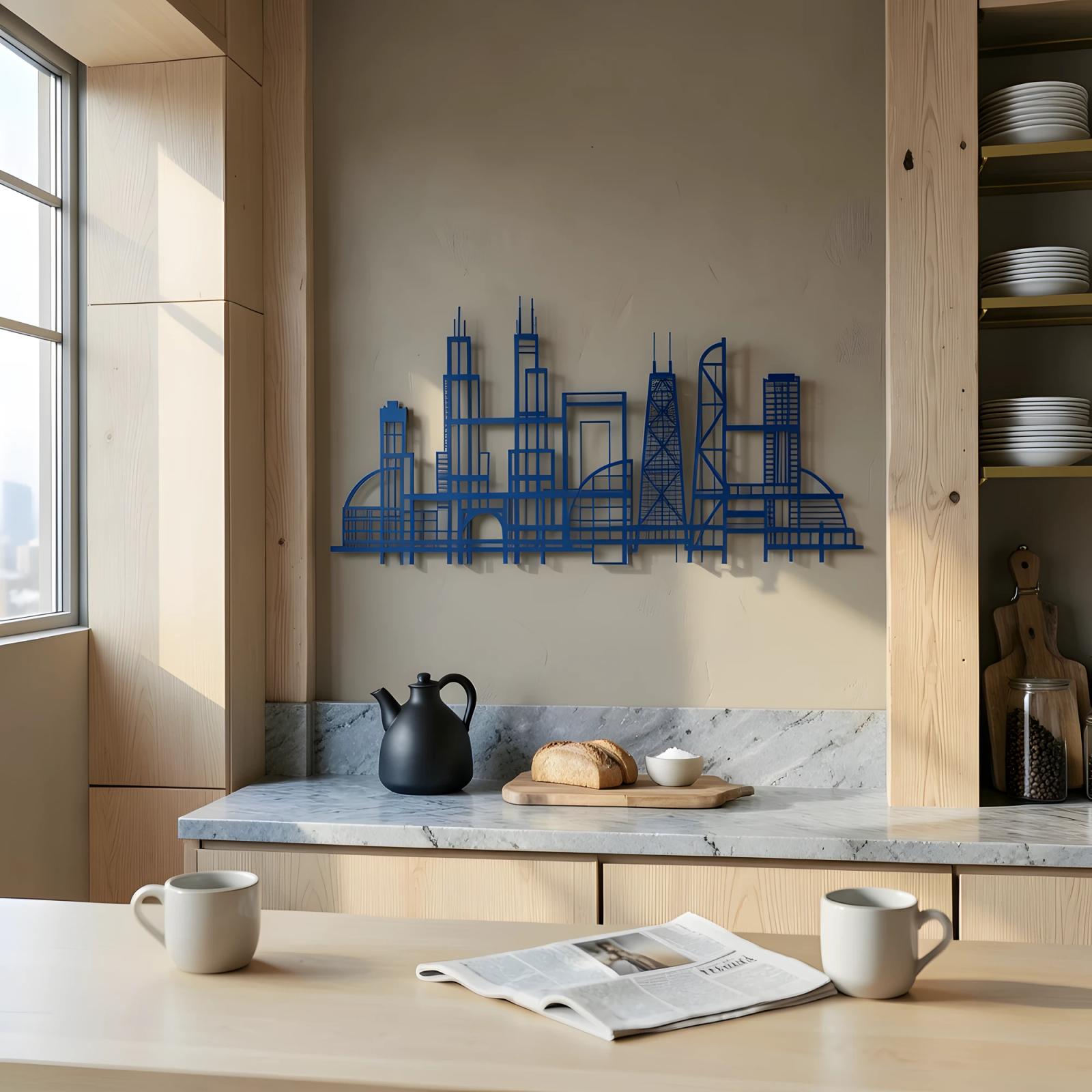 Chicago Skyline Metal Architectural Wall Art – Lakefront Lines, Living Room & Entryway Decor — 7