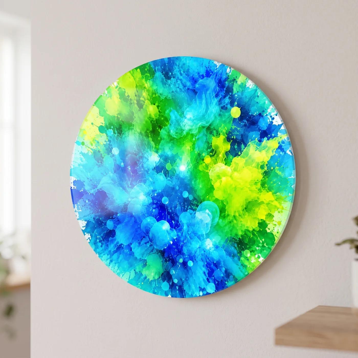 Abstract Color Splash Round Tempered Glass Wall Art | Glass Wall Decor