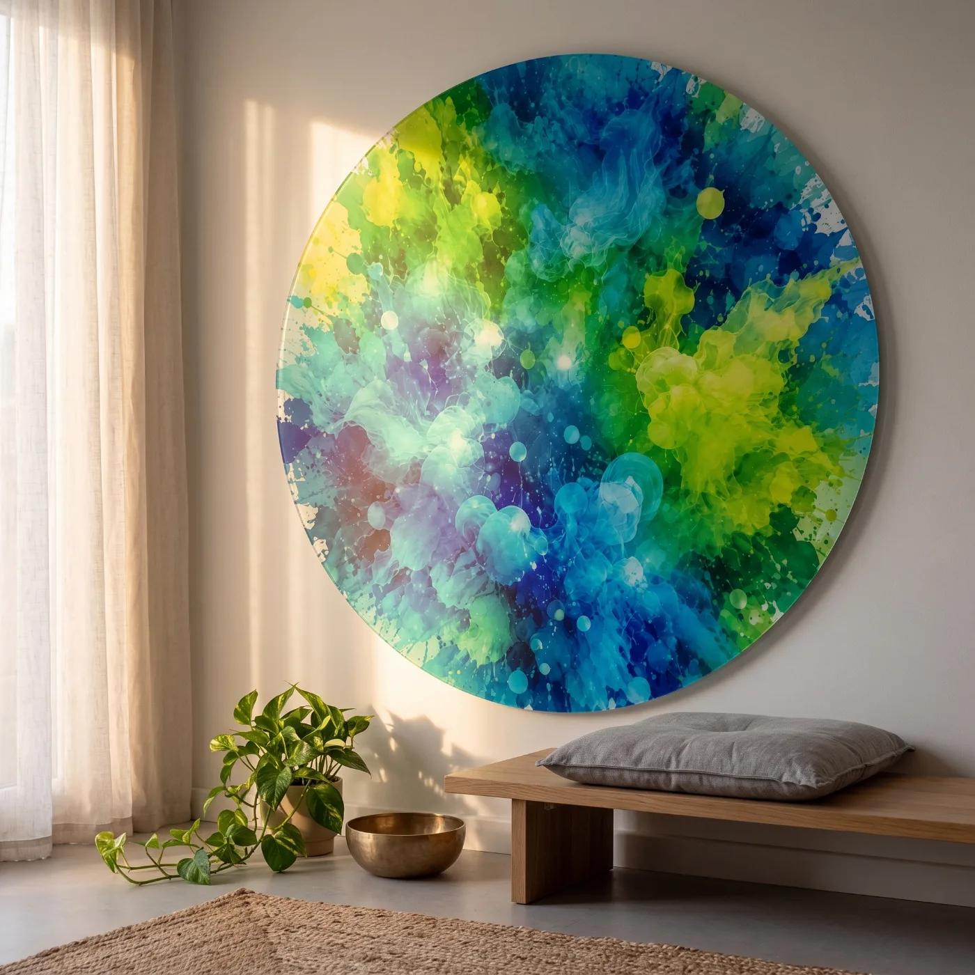 Abstract Color Splash Round Tempered Glass Wall Art | Glass Wall Decor — 2